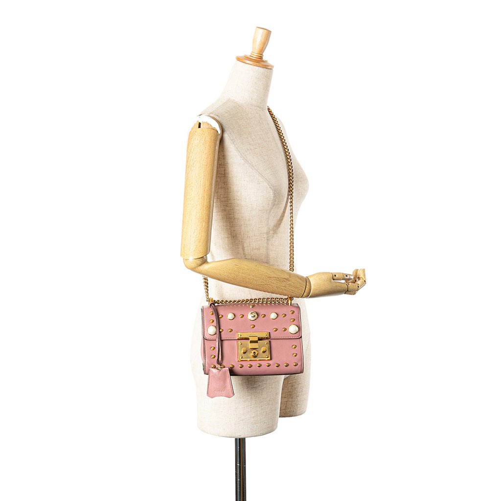 Gucci Small Pearl Studded Leather Padlock Crossbody - Image 13