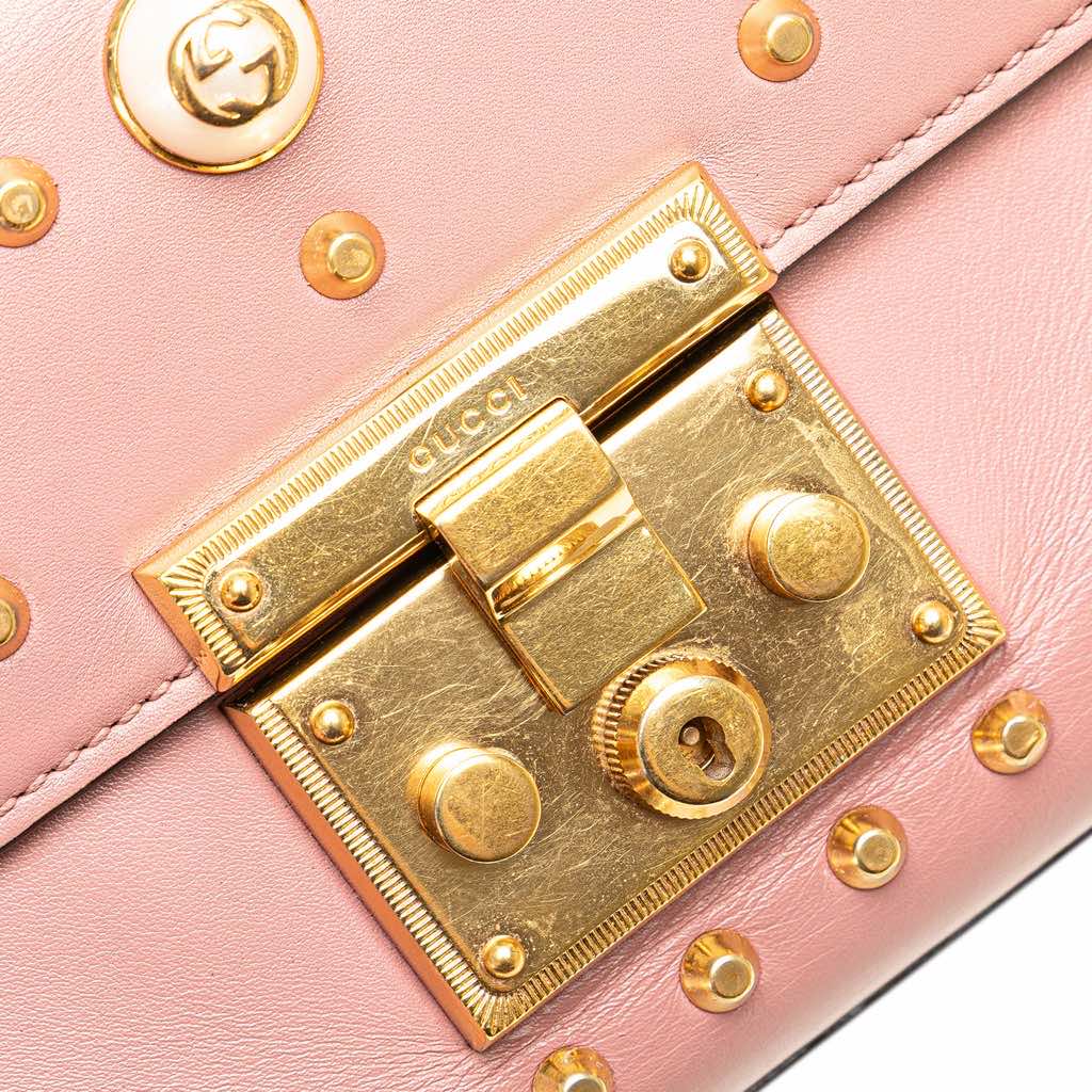 Gucci Small Pearl Studded Leather Padlock Crossbody - Image 10