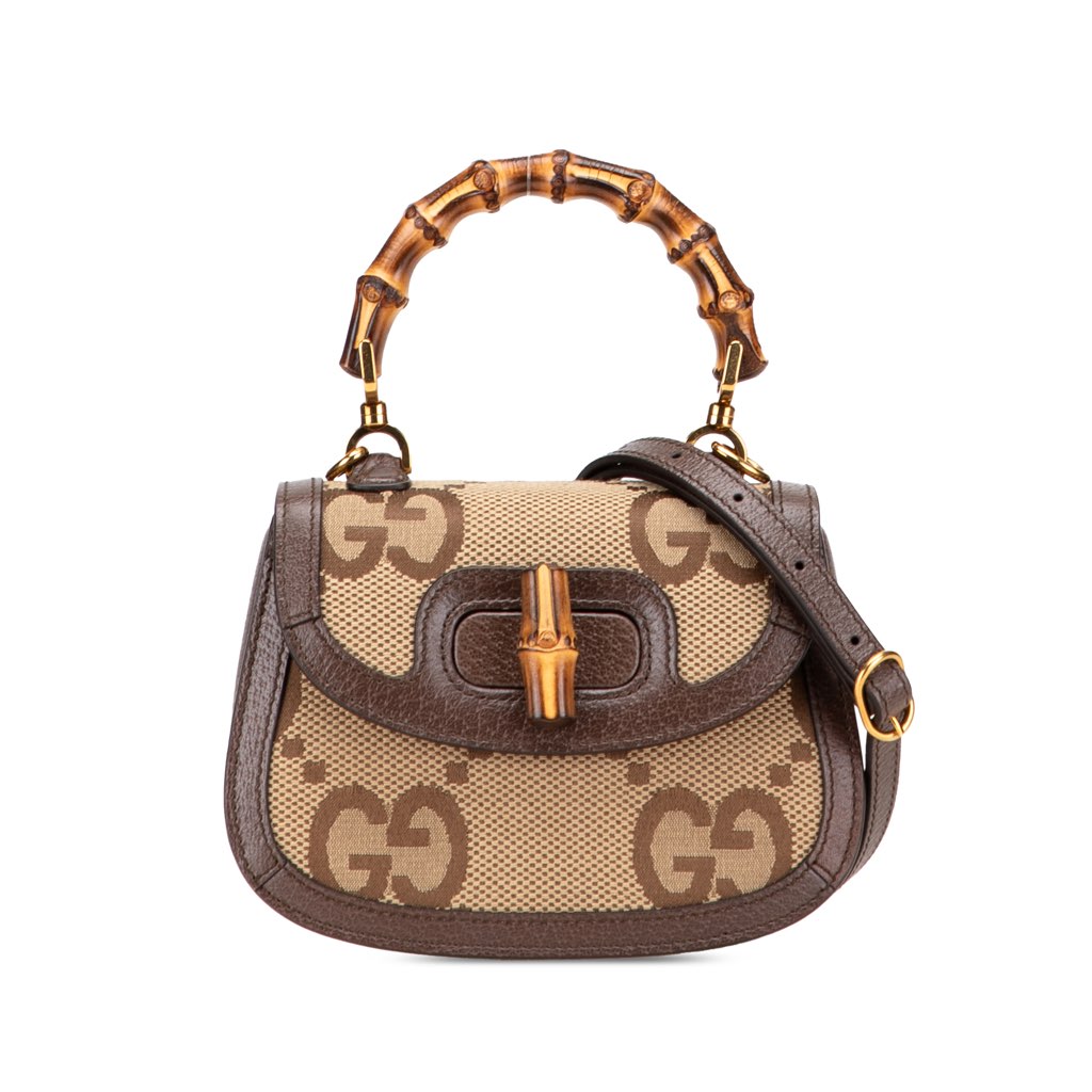 Gucci Mini Jumbo GG Canvas 1947 Bamboo Top Handle Bag
