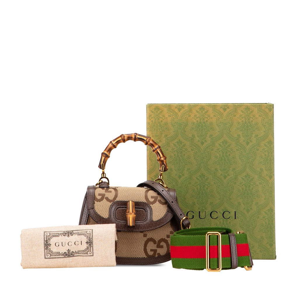 Gucci Mini Jumbo GG Canvas 1947 Bamboo Top Handle Bag - Image 12