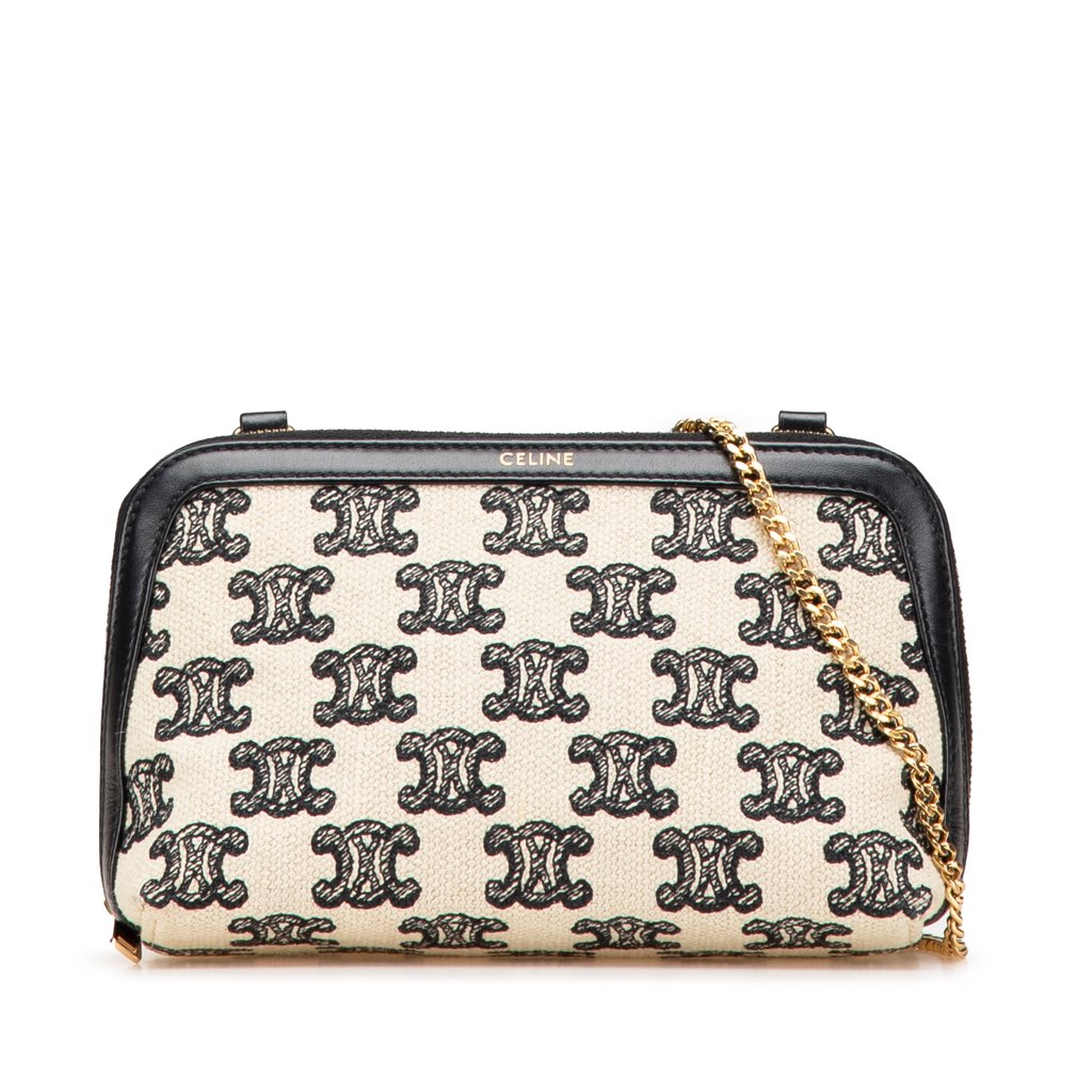 Celine Triomphe Emroidered Canvas Clutch On Chain
