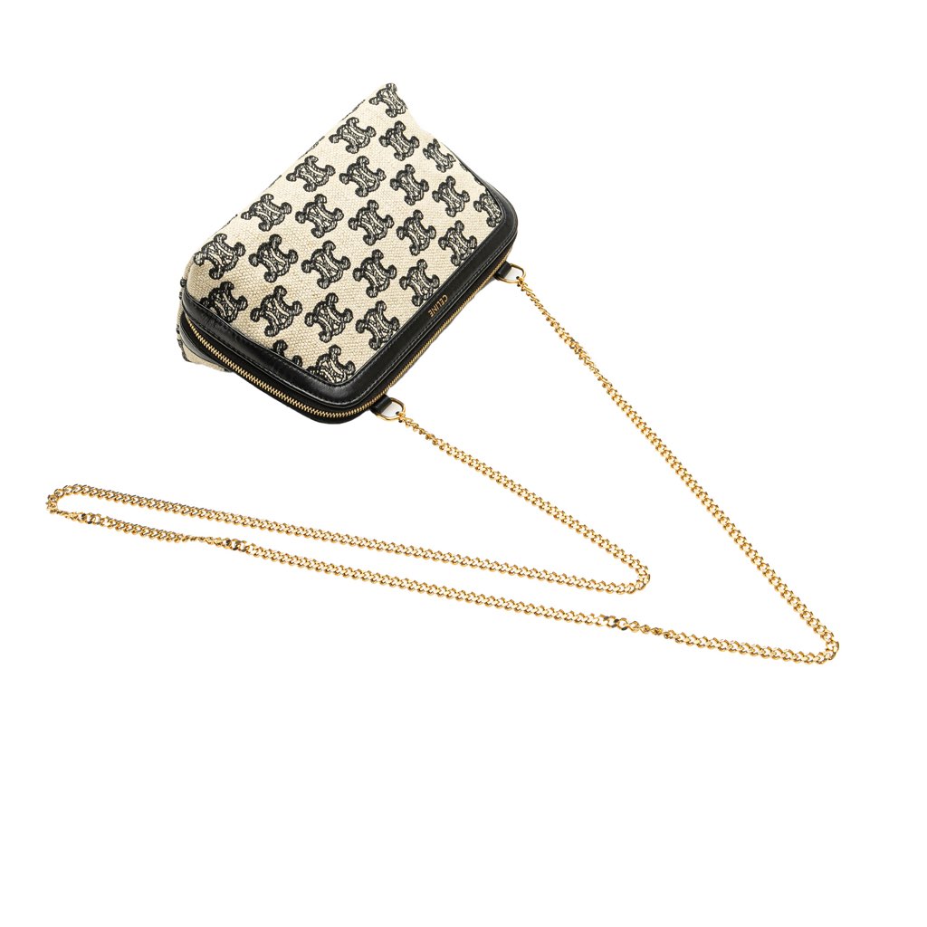 Celine Triomphe Emroidered Canvas Clutch On Chain - Image 13