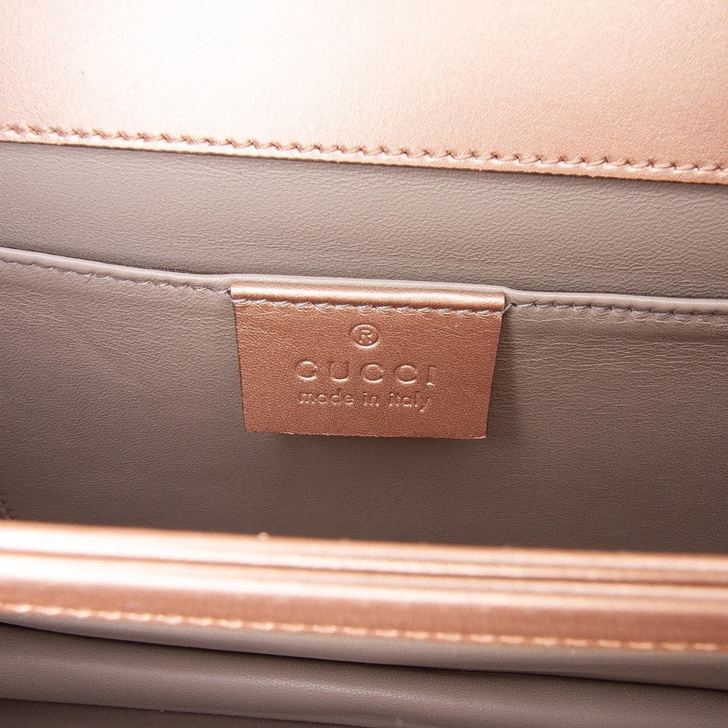 Gucci Metallic Leather Crystal Embellished Broadway Clutch on Strap - Side view