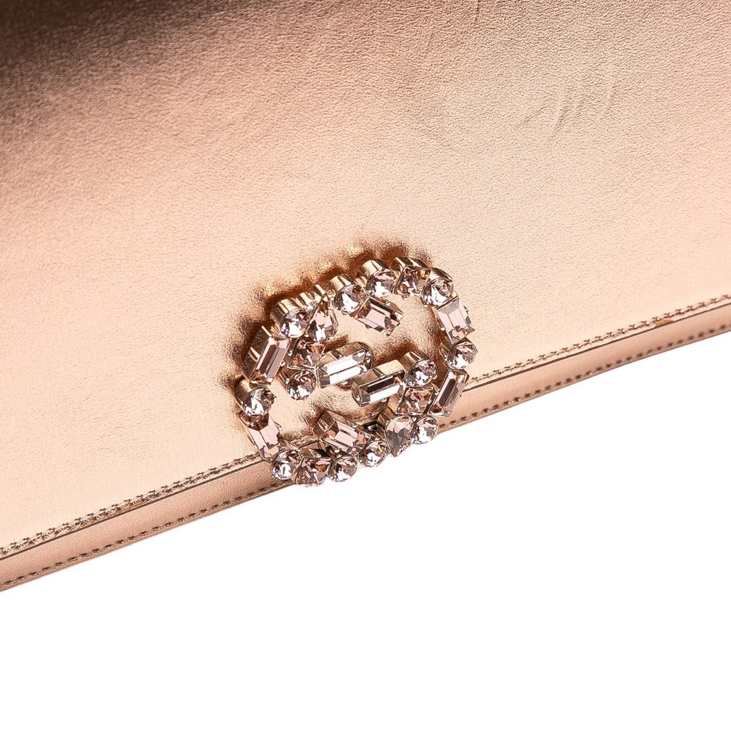 Gucci Metallic Leather Crystal Embellished Broadway Clutch on Strap - Detail 2