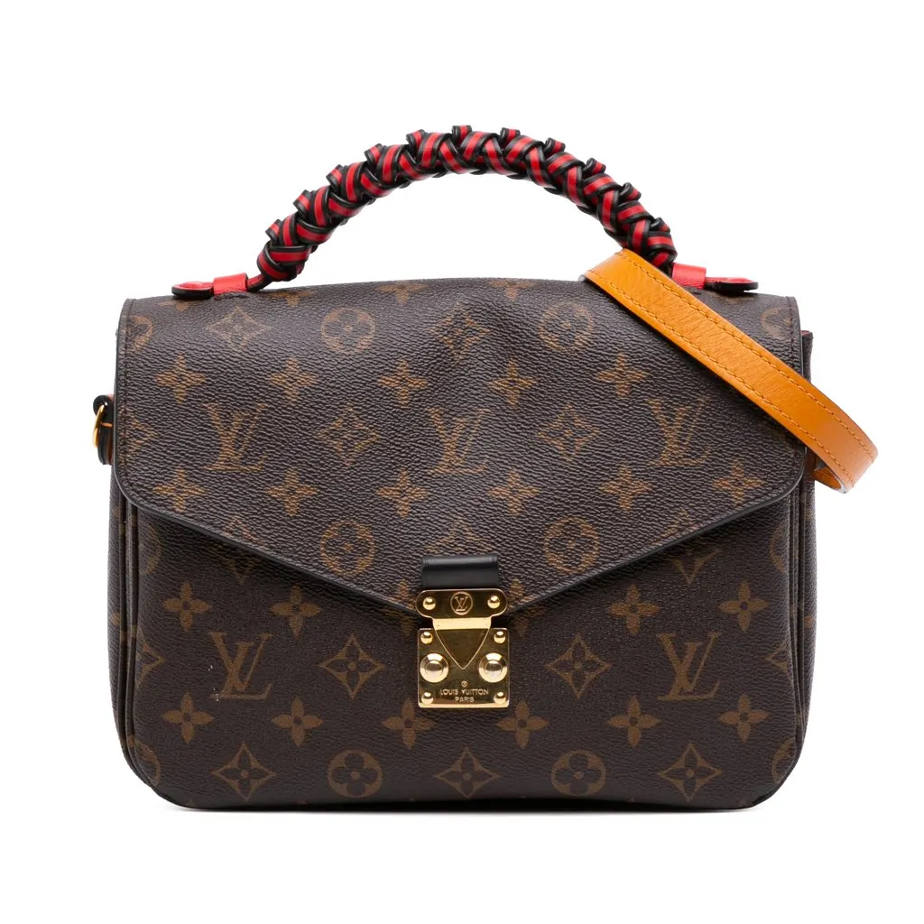 Louis Vuitton Monogram Braided Pochette Metis Brown Canvas Good - Front View