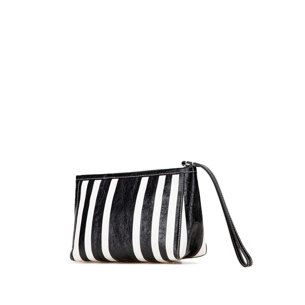 Balenciaga Small Lambskin Barbes Striped Patwork Zip Pouch - 2