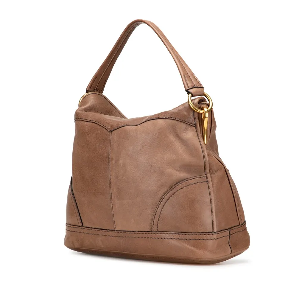 Prada Cervo Shine Flap Hobo Brown Leather Good - Back View