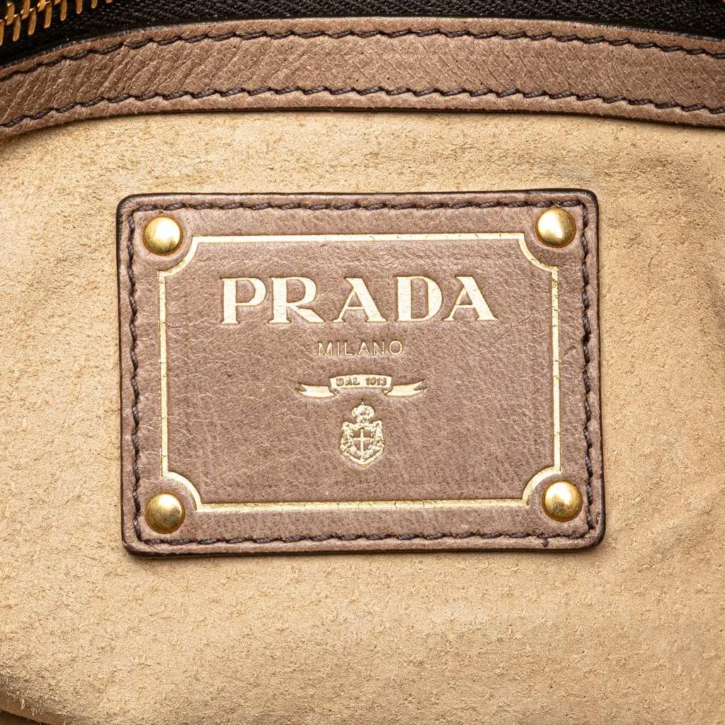 Prada Cervo Shine Flap Hobo Brown Leather Good - Box View