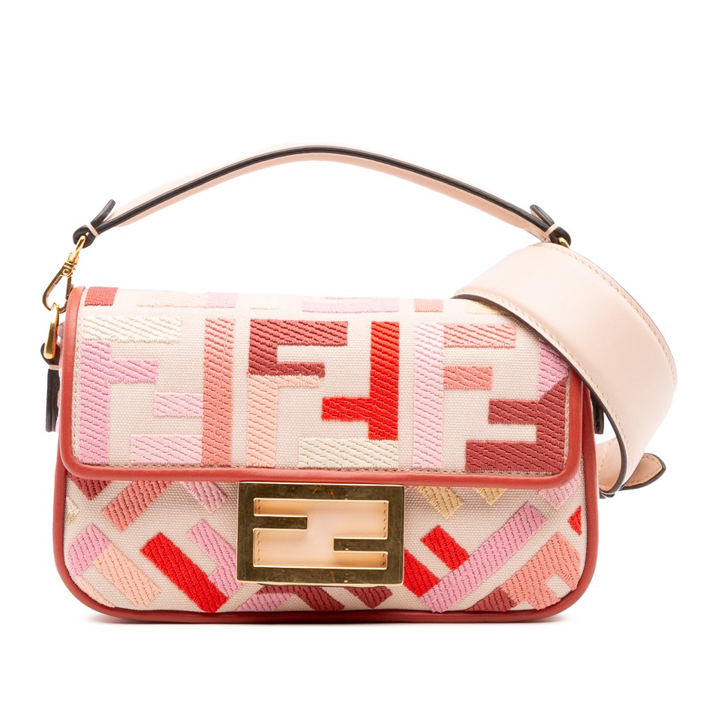 Fendi Mini Zucca Embroidered Baguette Satchel