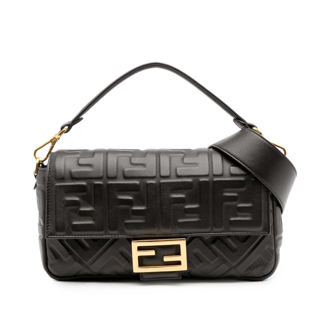 Fendi Zucca Embossed Leather Baguette Satchel