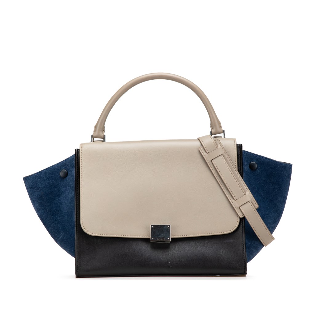 Celine Medium Tricolor Calfskin and Suede Trapeze Satchel