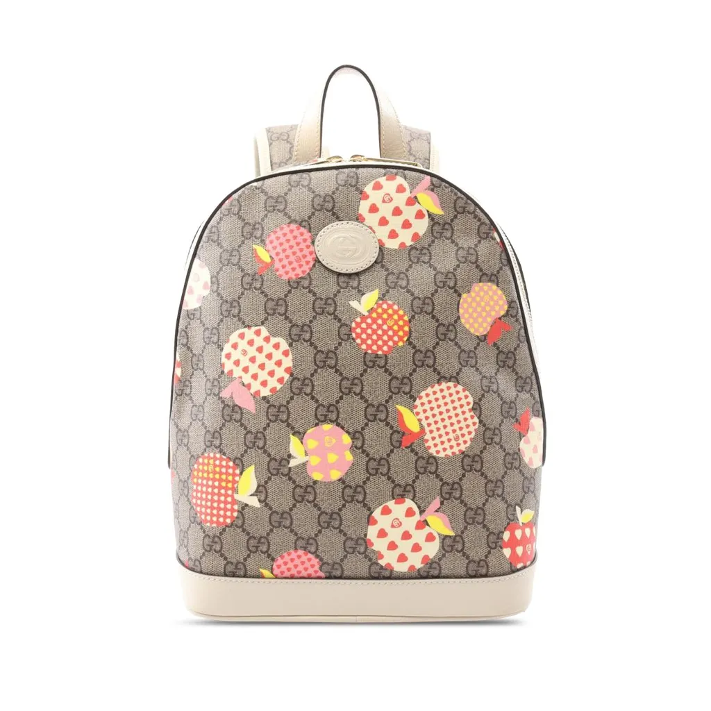 Gucci GG Supreme Les Pommes Apple and Heart Backpack Brown Canvas Good - Front View