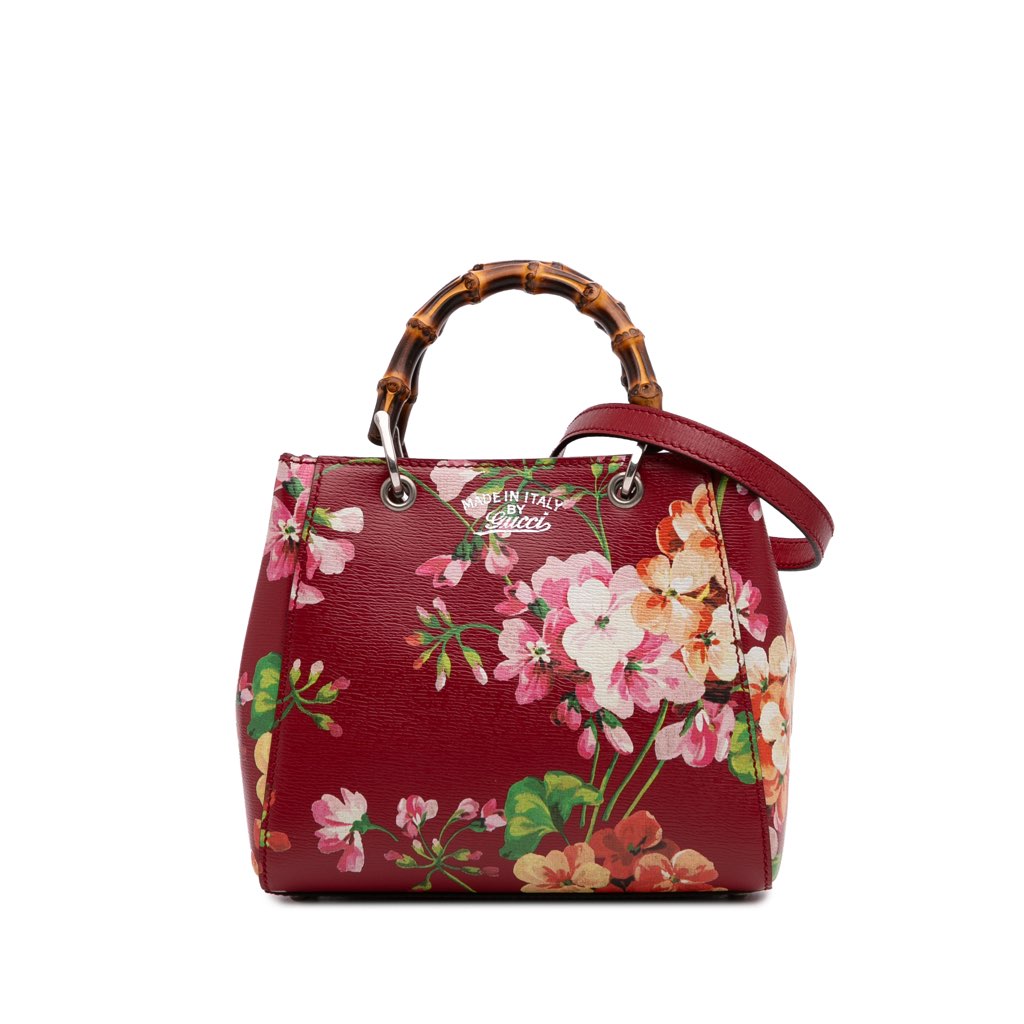 Gucci Mini Calfskin Blooms Bamboo Shopper Satchel