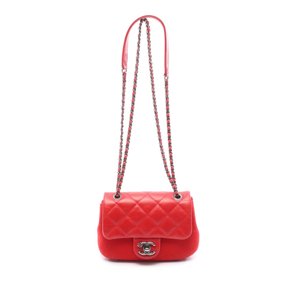 Chanel Paris Salzburg Mini Quilted Glazed Calfskin and Felt Edelweiss Flower Flap