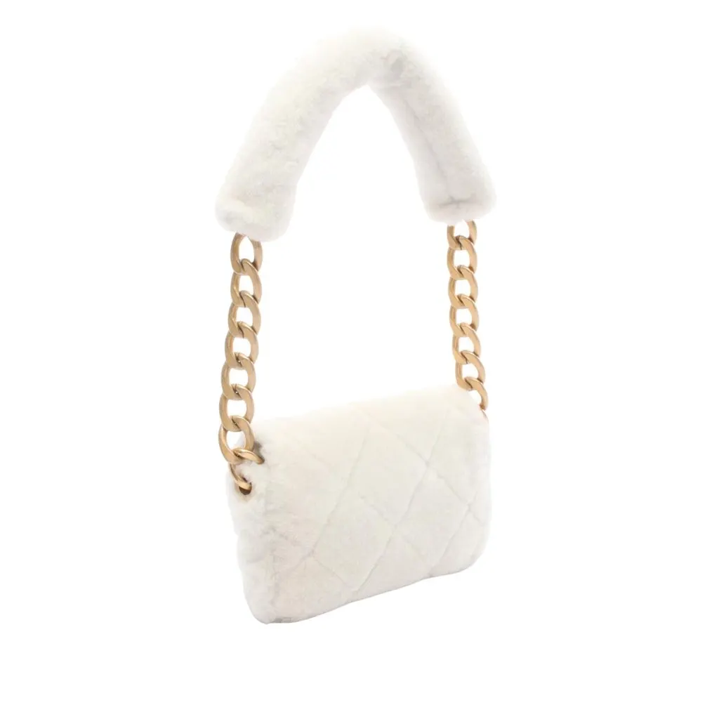Chanel CC Quilted Shearling Padded Chain Flap White Good - Back View