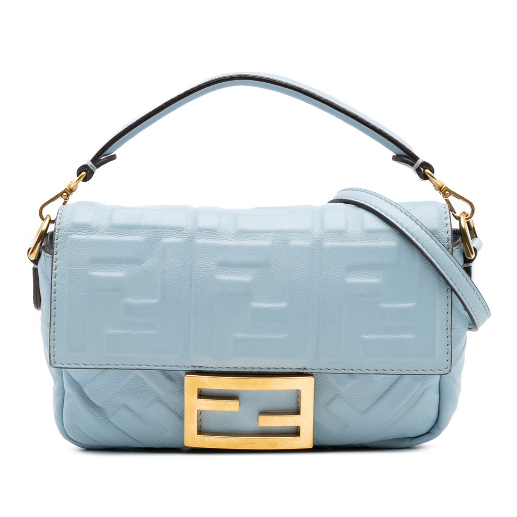 Fendi Mini Zucca Embossed Leather Baguette Satchel