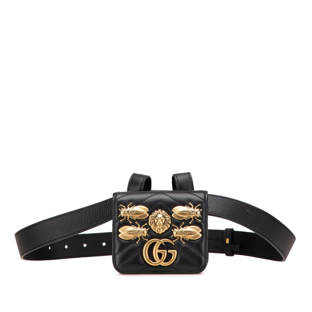 Gucci Mini GG Marmont Matelasse Leather Animal Studs Belt Pouch Bag