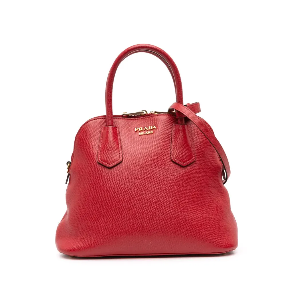 Prada Medium Saffiano Dome Satchel Red Leather Very good - Front View