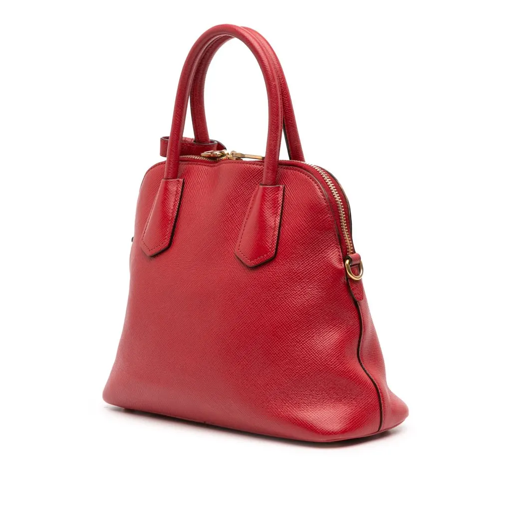 Prada Medium Saffiano Dome Satchel Red Leather Very good - Back View