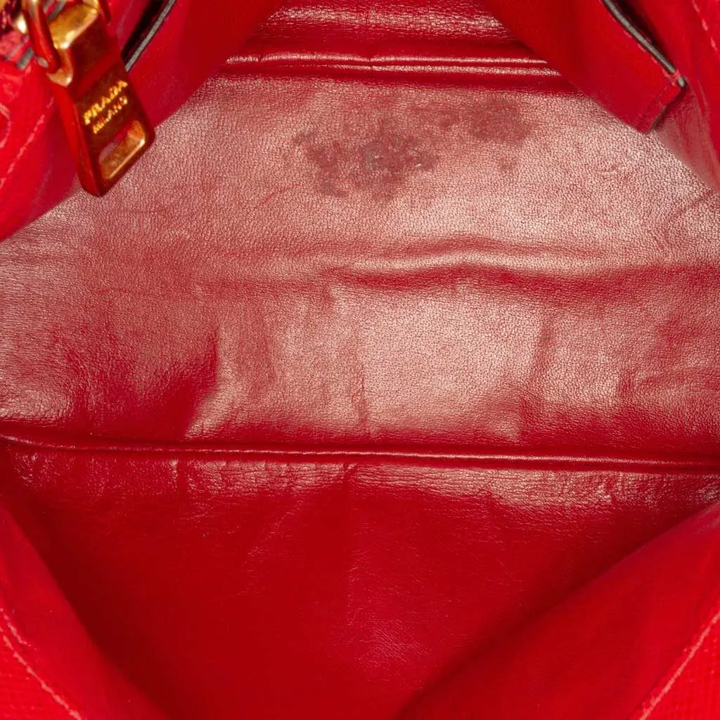 Prada Medium Saffiano Dome Satchel Red Leather Very good - Model View