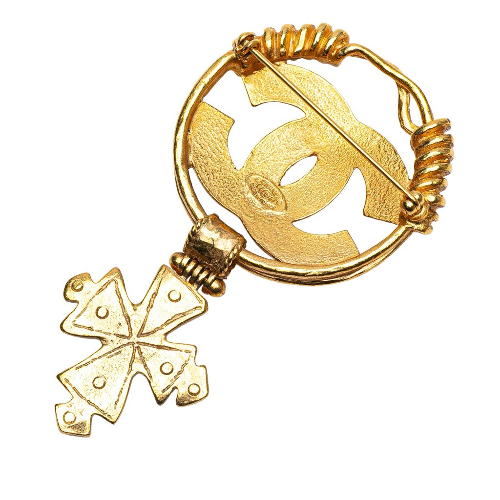 Chanel CC Gold Plated Cross Dangle Brooch - Back view