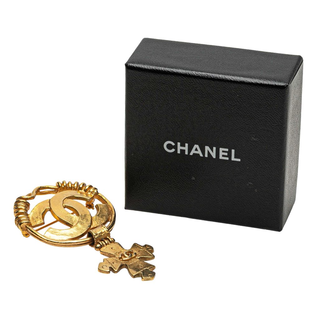 Chanel CC Gold Plated Cross Dangle Brooch - 4