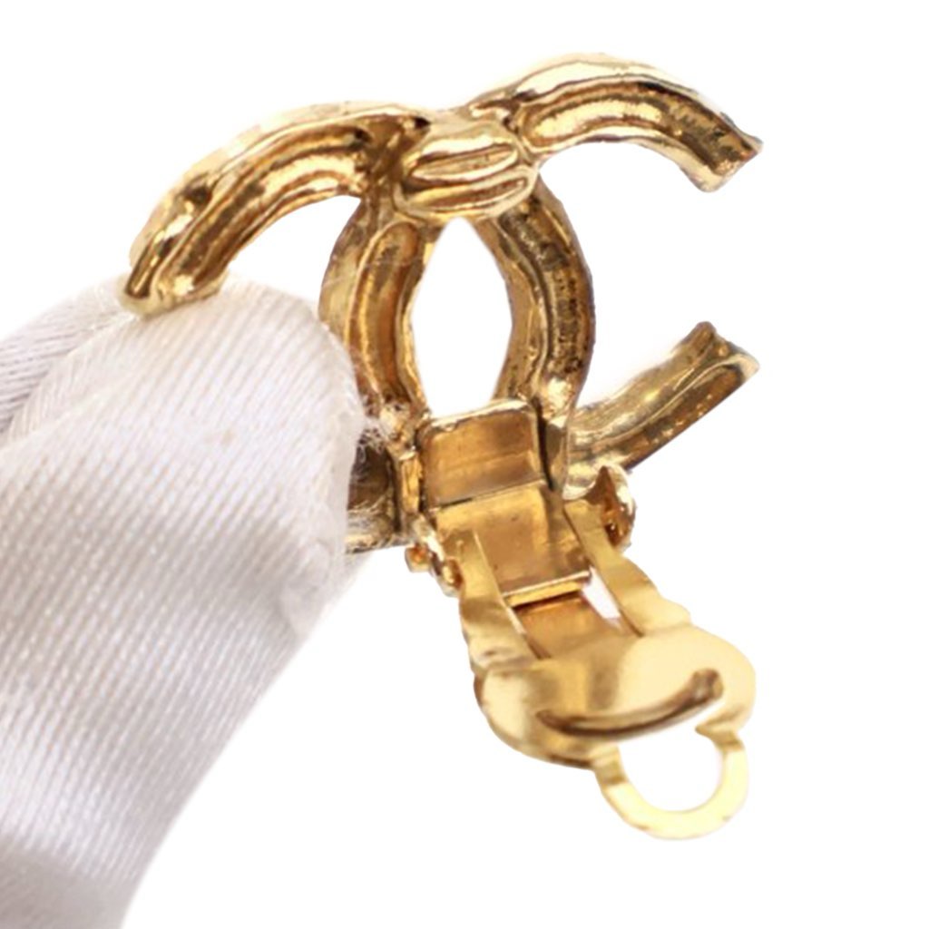 Chanel CC Gold Plated Clip On Earrings - Back view