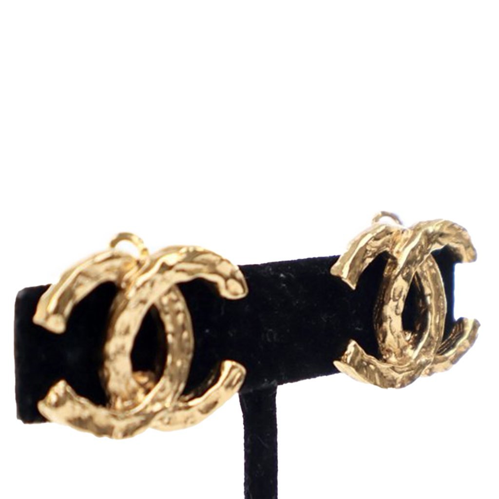 Chanel CC Gold Plated Clip On Earrings - Side view