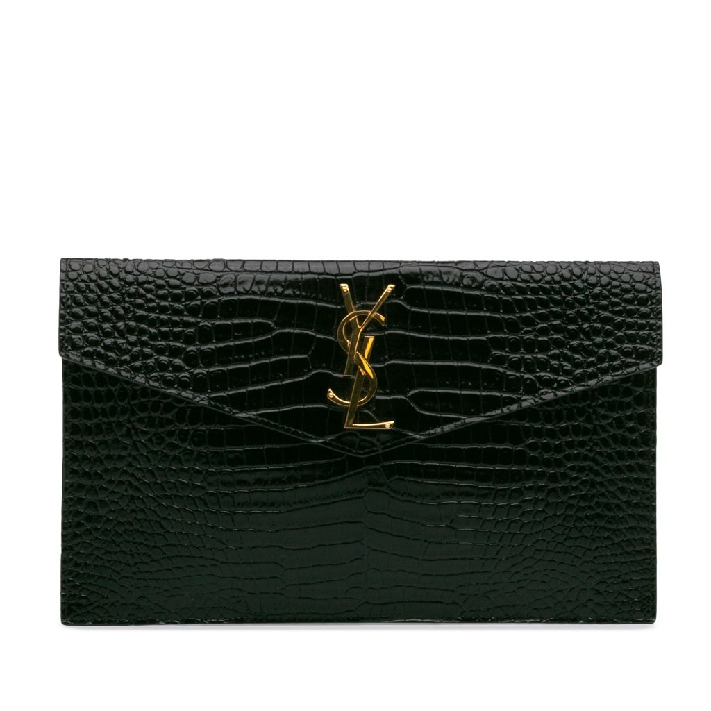 Saint Laurent Croc Embossed Leather Uptown Pouch
