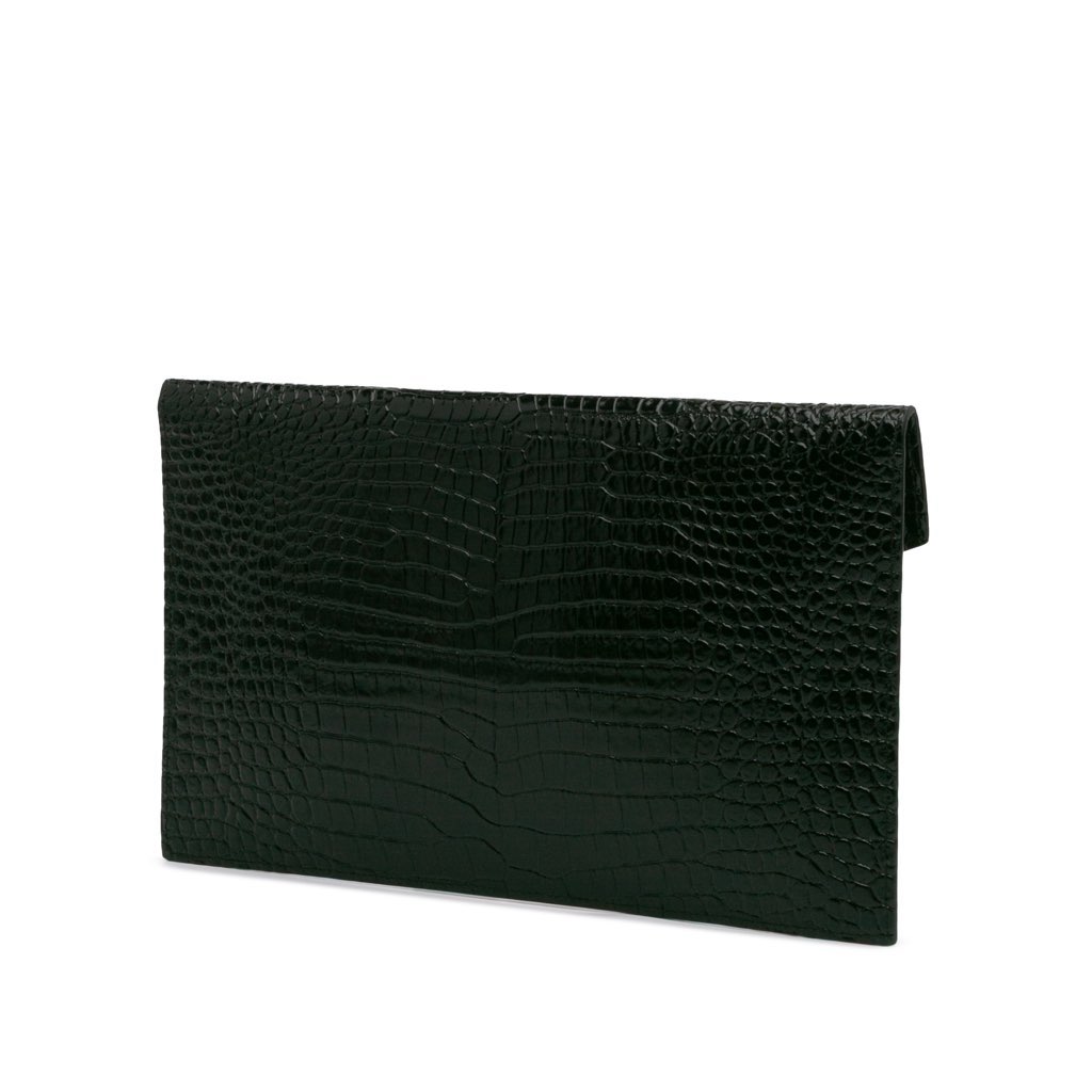 Saint Laurent Croc Embossed Leather Uptown Pouch - 2