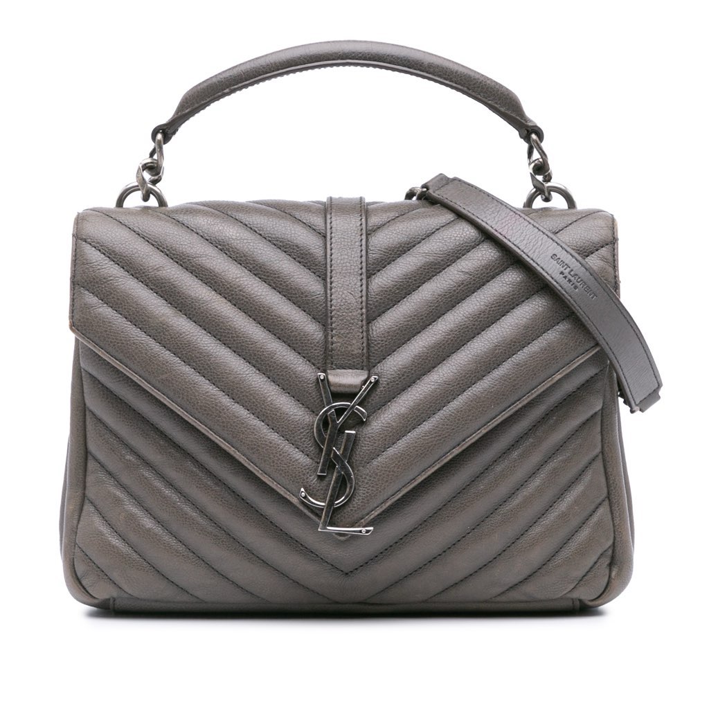 Saint Laurent Medium Quilted Chevron Sheepskin College Satchel