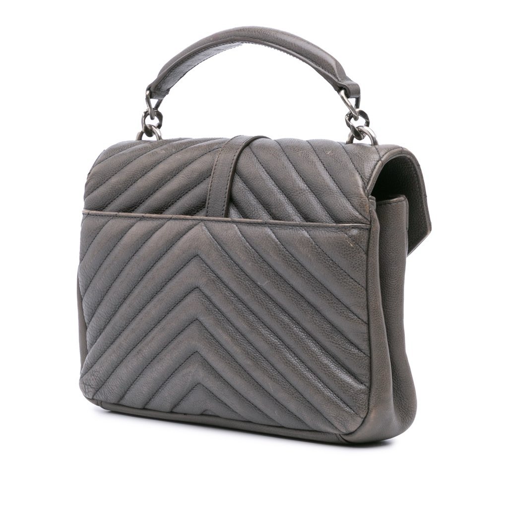 Saint Laurent Medium Quilted Chevron Sheepskin College Satchel - 2