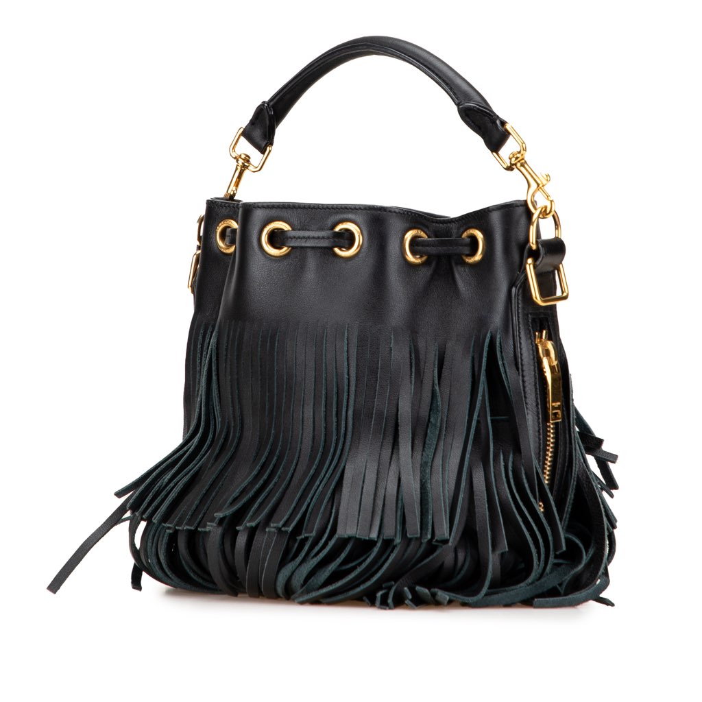 Saint Laurent Small Calfskin Emmanuelle Fringe Bucket Bag - 2