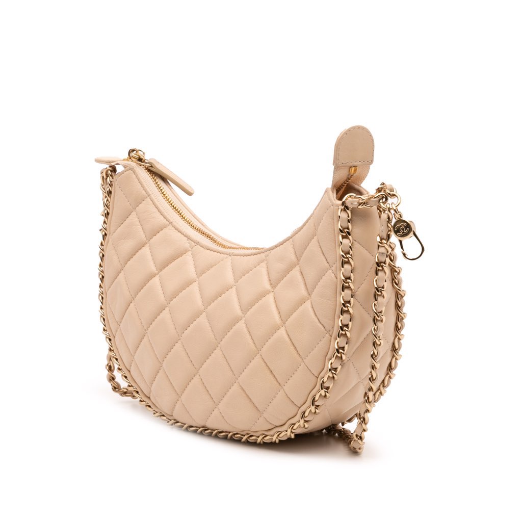 Chanel Small Quilted Lambskin Chain Around Hook Hobo Bag - 2