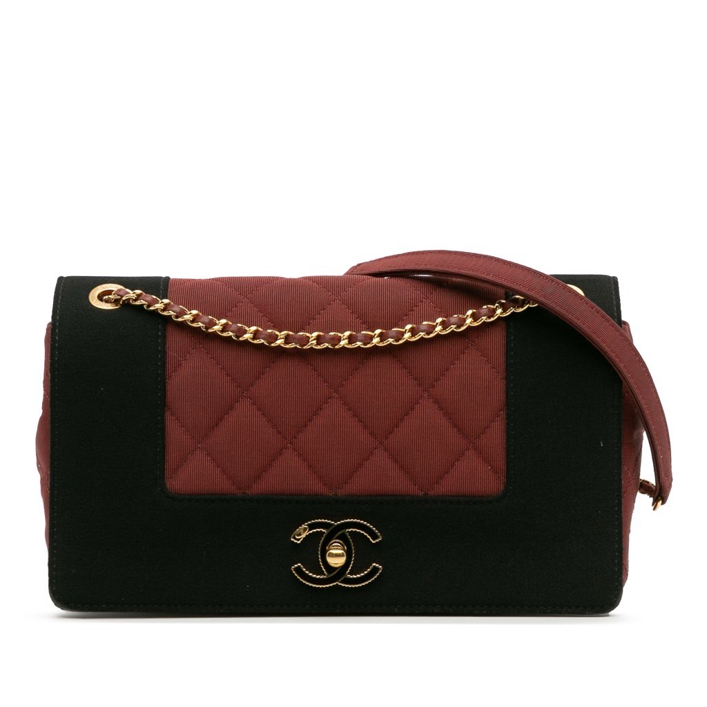 Chanel Small Bicolor Quilted Grosgrain Satin Small Mademoiselle Double Flap