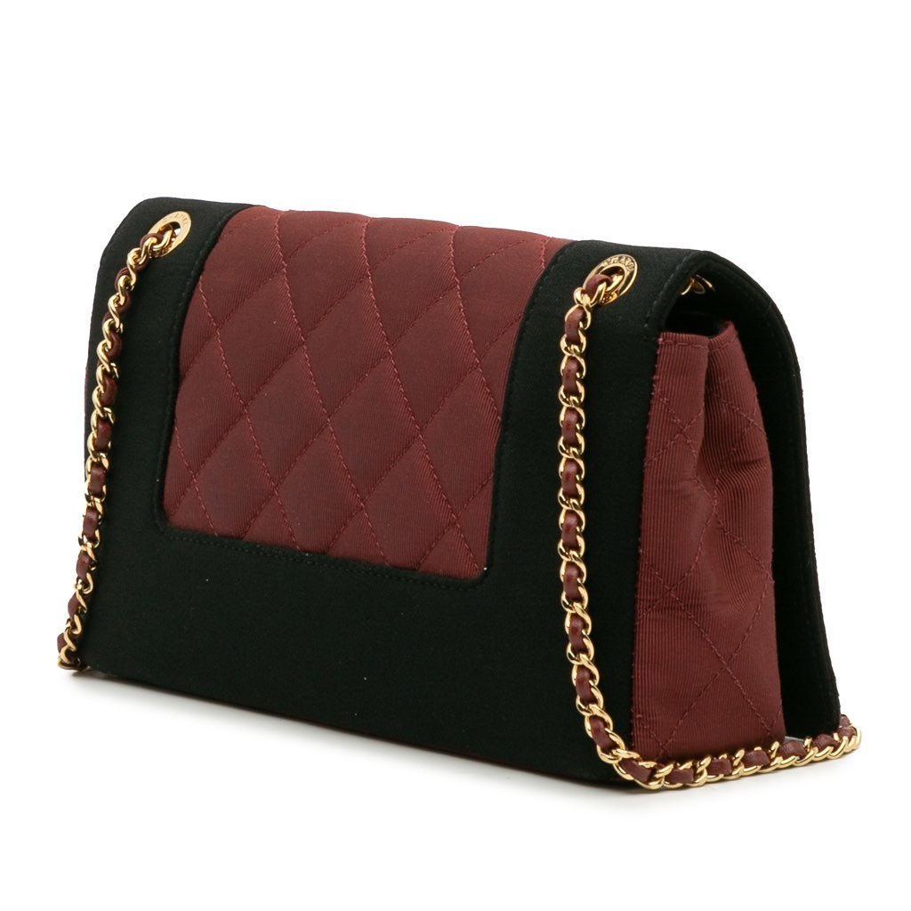 Chanel Small Bicolor Quilted Grosgrain Satin Small Mademoiselle Double Flap - Back view