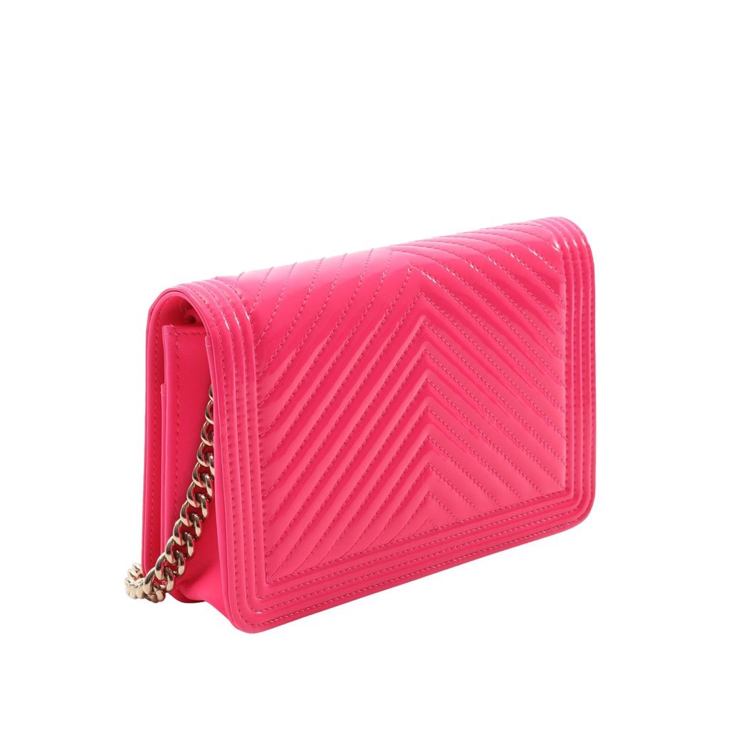 Chanel Chevron Quilted Patent Boy Wallet On Chain - 2