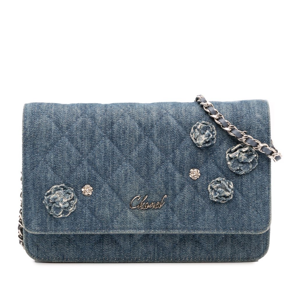 Chanel Quilted Denim Camellia Wallet On Chain Denim