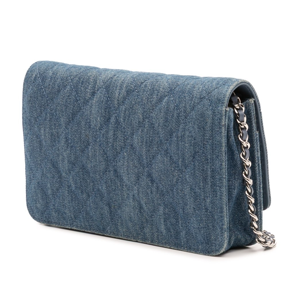 Chanel Quilted Denim Camellia Wallet On Chain Denim - Back view