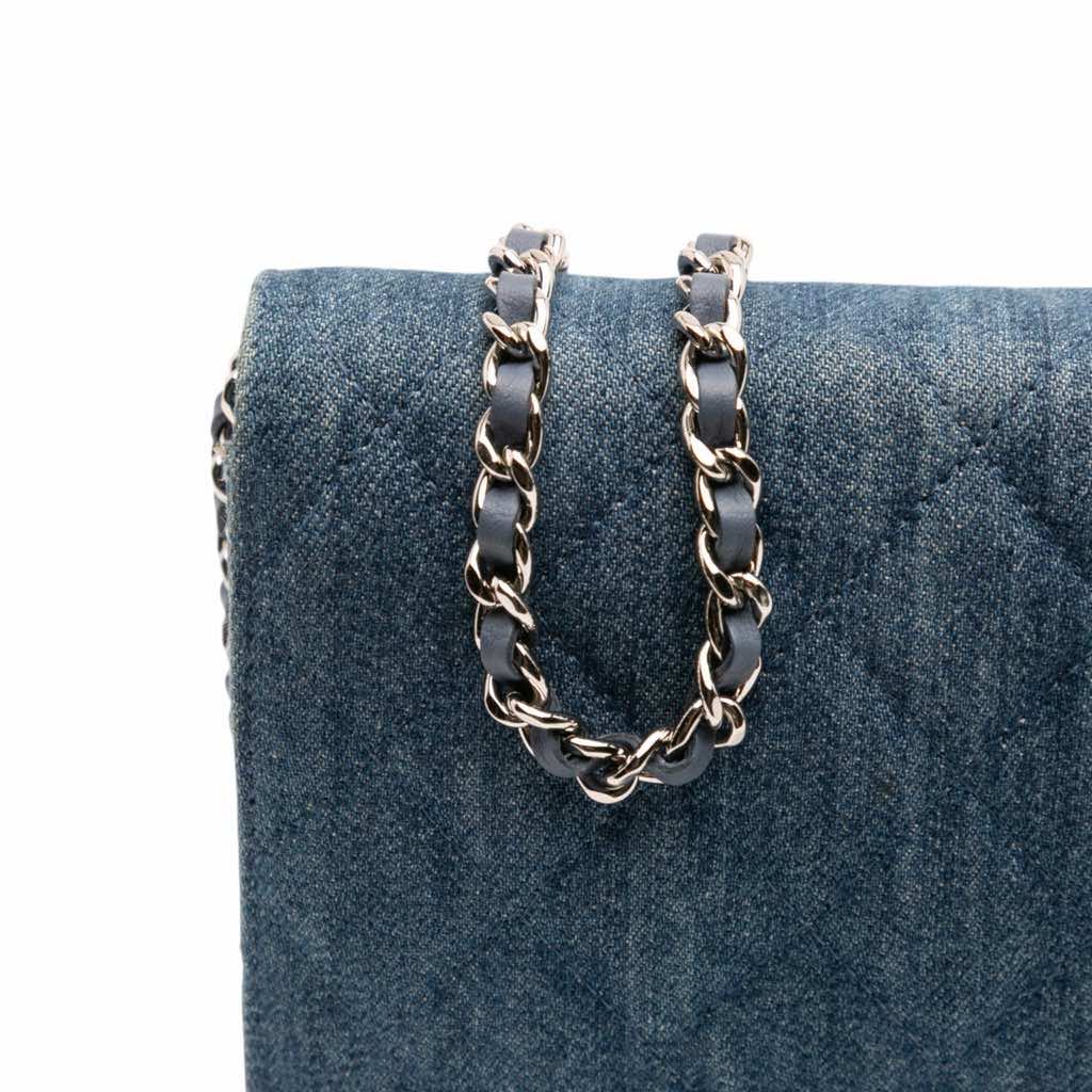 Chanel Quilted Denim Camellia Wallet On Chain Denim - Image 13