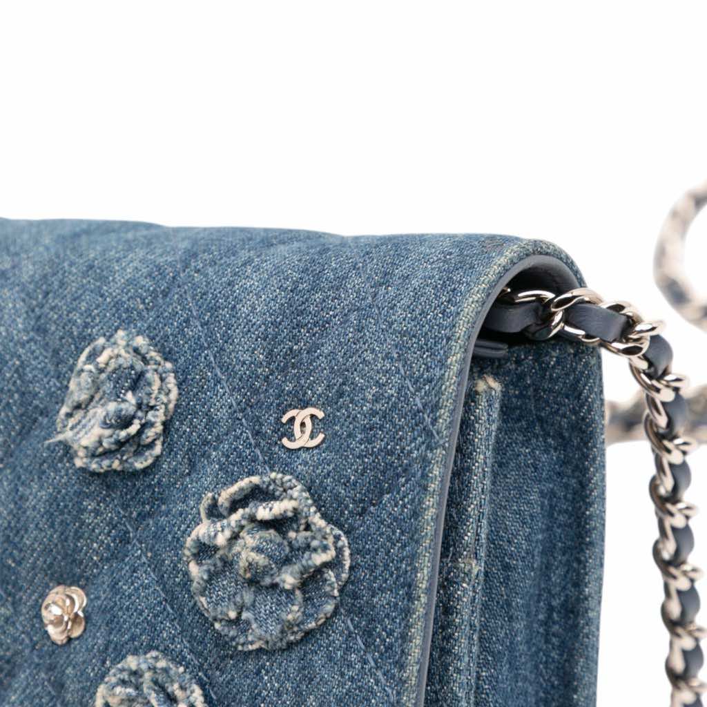 Chanel Quilted Denim Camellia Wallet On Chain Denim - Image 14