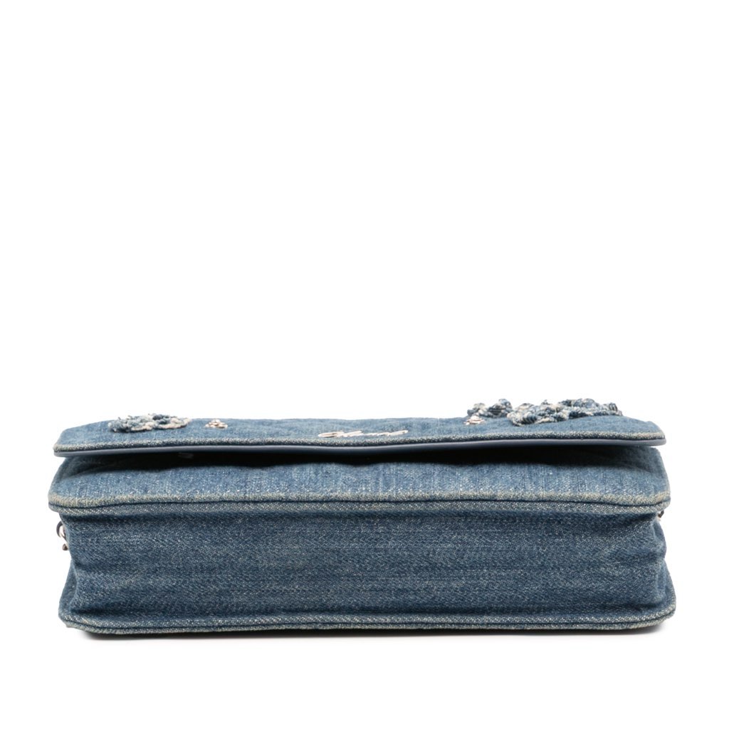 Chanel Quilted Denim Camellia Wallet On Chain Denim - Image 6