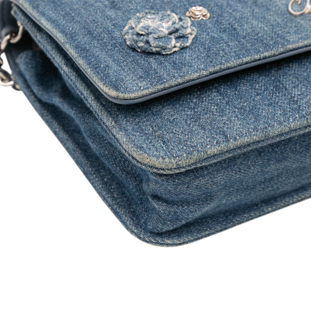 Chanel Quilted Denim Camellia Wallet On Chain Denim - Image 10