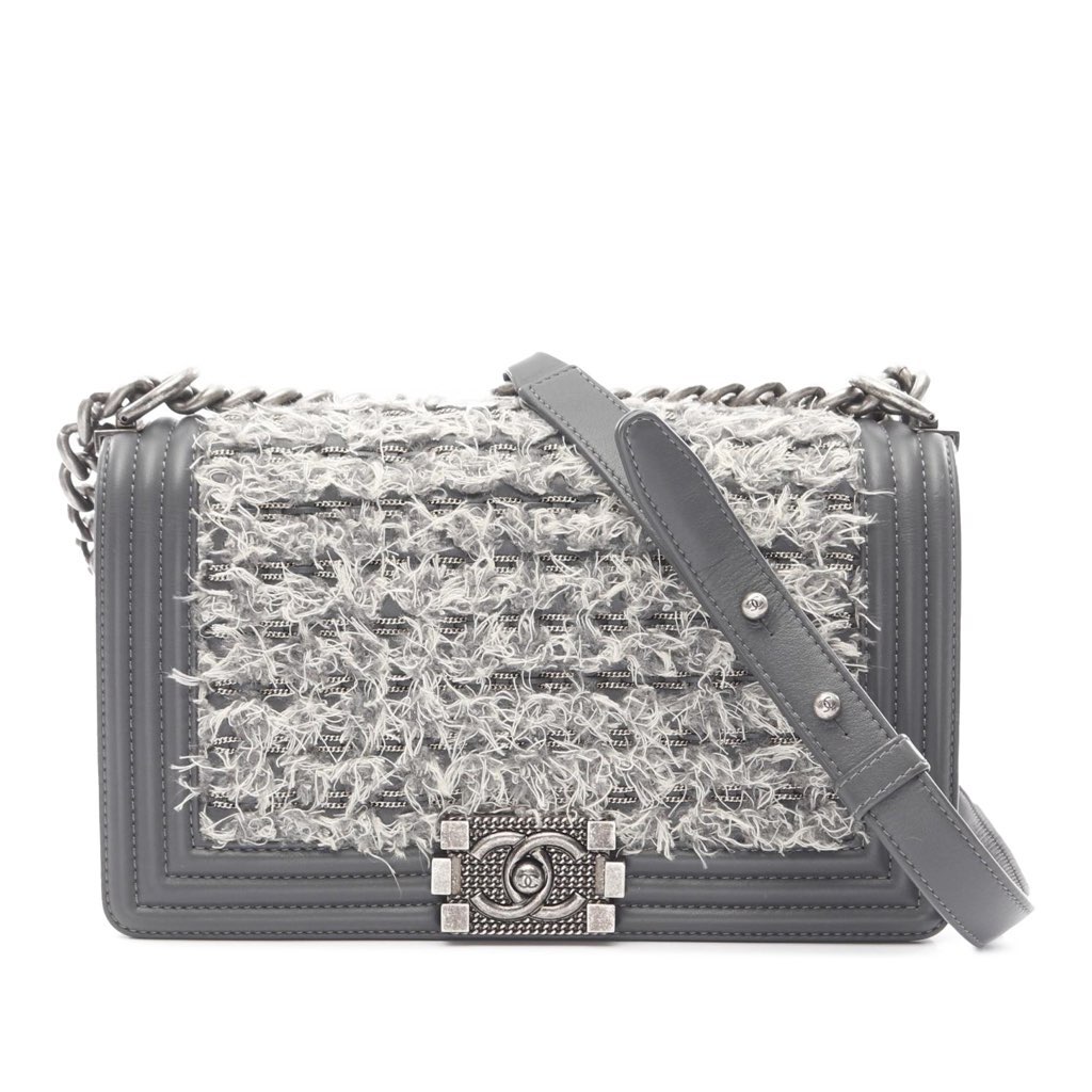 Chanel Old Medium Braided Tweed and Calfskin Boy Flap