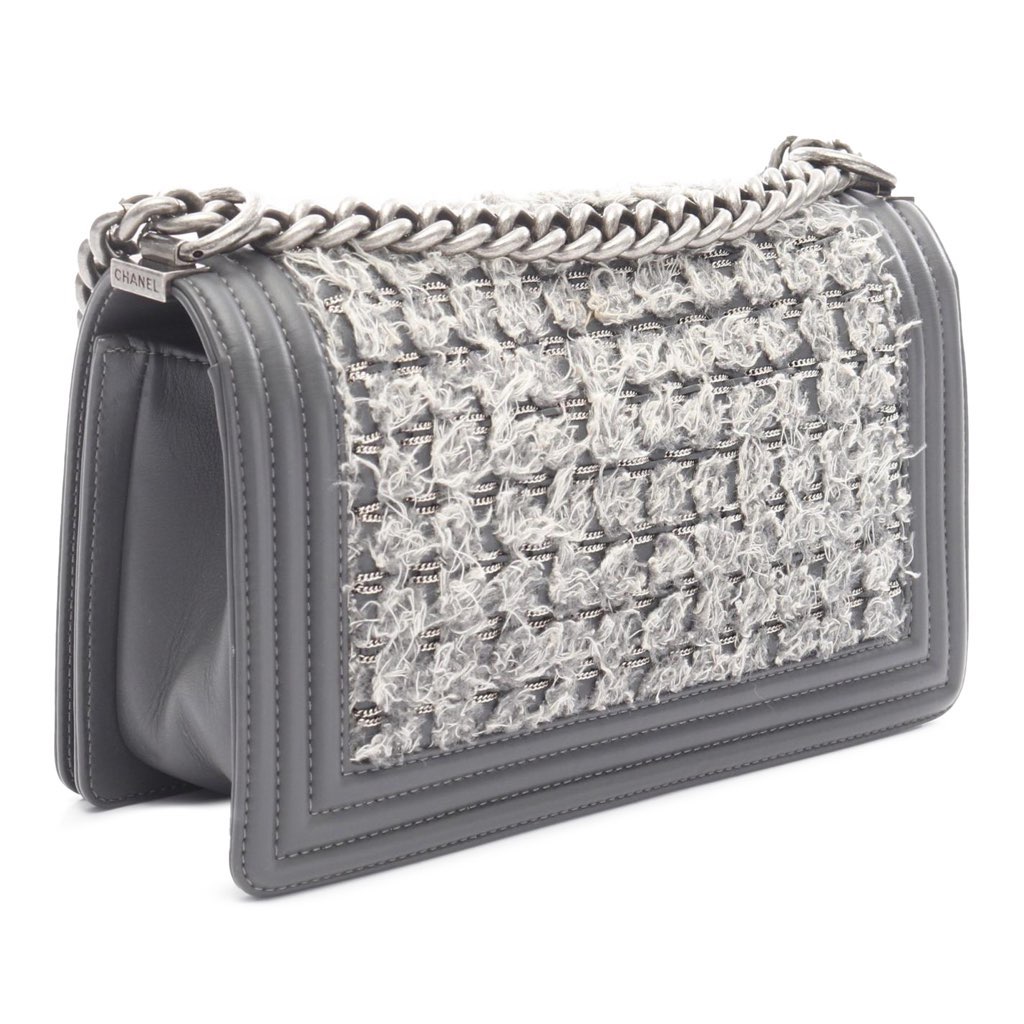 Chanel Old Medium Braided Tweed and Calfskin Boy Flap - Back view