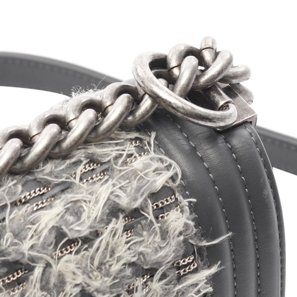 Chanel Old Medium Braided Tweed and Calfskin Boy Flap - Image 10