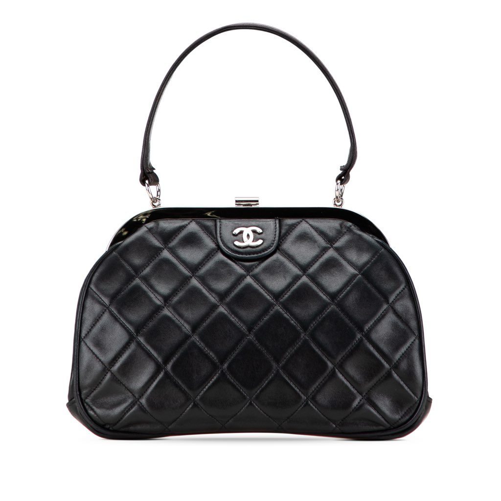 Chanel CC Quilted Lambskin Kiss Lock Frame Top Handle Bag