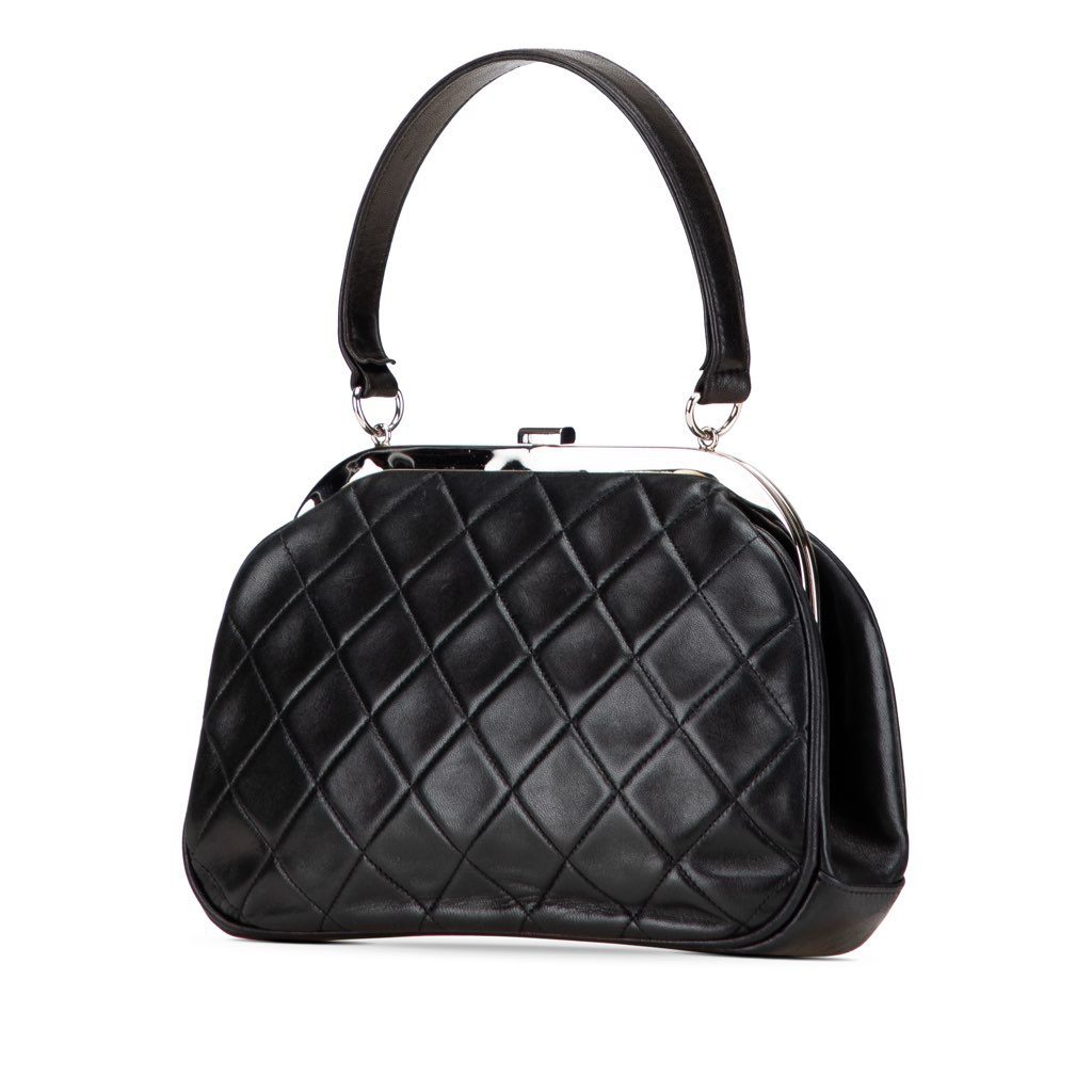 Chanel CC Quilted Lambskin Kiss Lock Frame Top Handle Bag - Back view