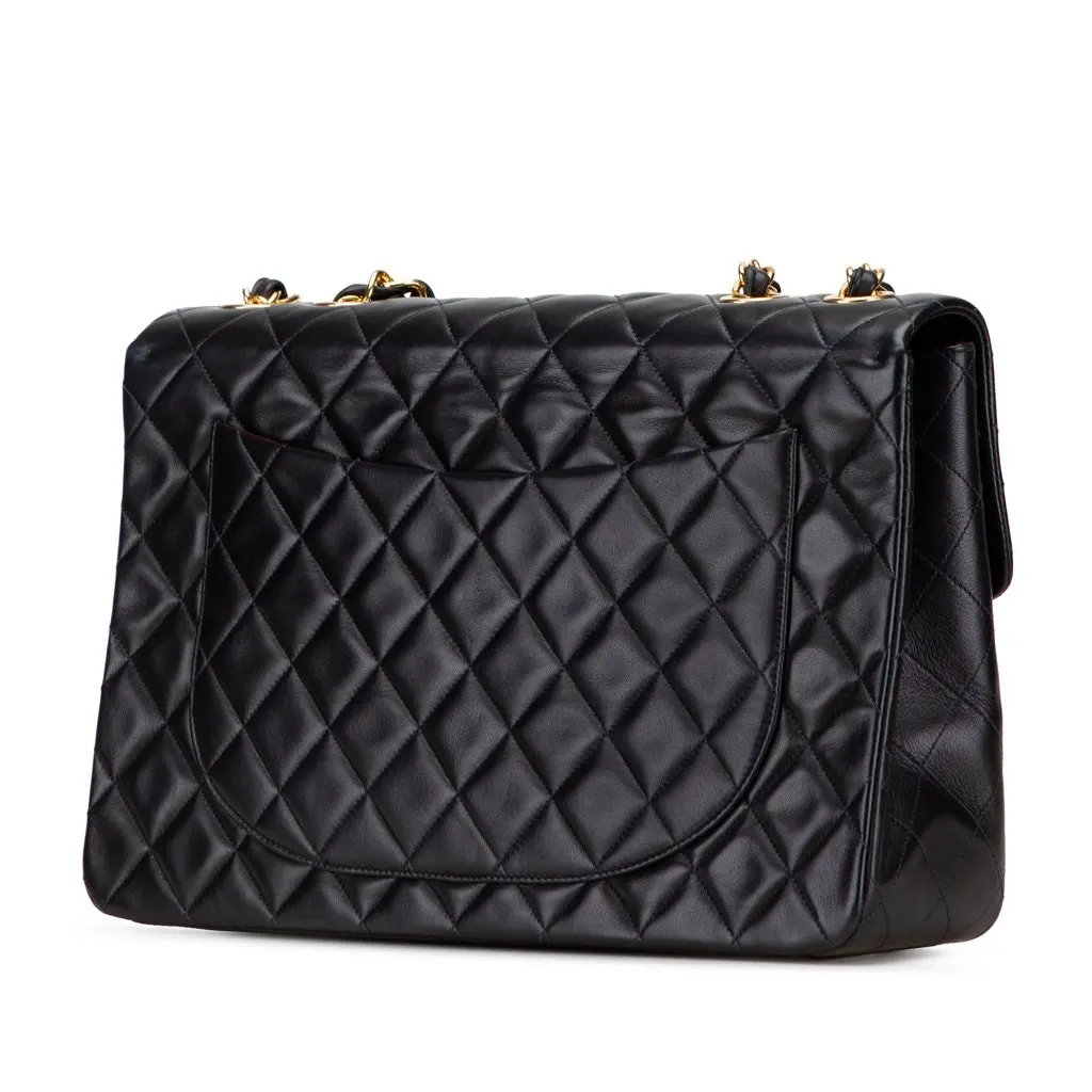 Chanel Maxi XL Classic Lambskin Single Flap Black Leather Good - Back View