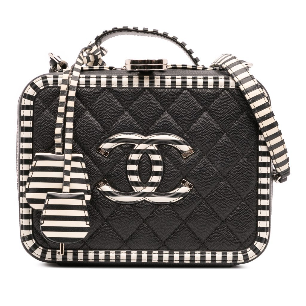Chanel Small Caviar Striped CC Filigree Vanity Case